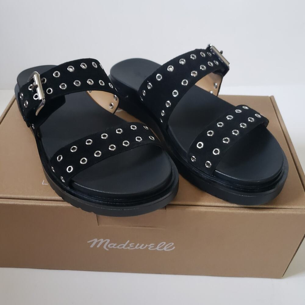 Madewell Womens 5.5 The Dee Double Strap Slide Sandal True Black New In Box $110